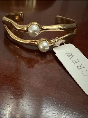 J. Crew Gold Pearl Double-Row Cuff Bracelet